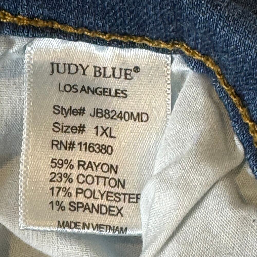 Judy Blue Women Size 1X Mid Rise Raw Hem Skinny Distressed Jeans Stretch - Picture 8 of 8